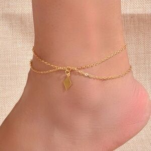 Diamond Charm Layered Anklet Golden Chain